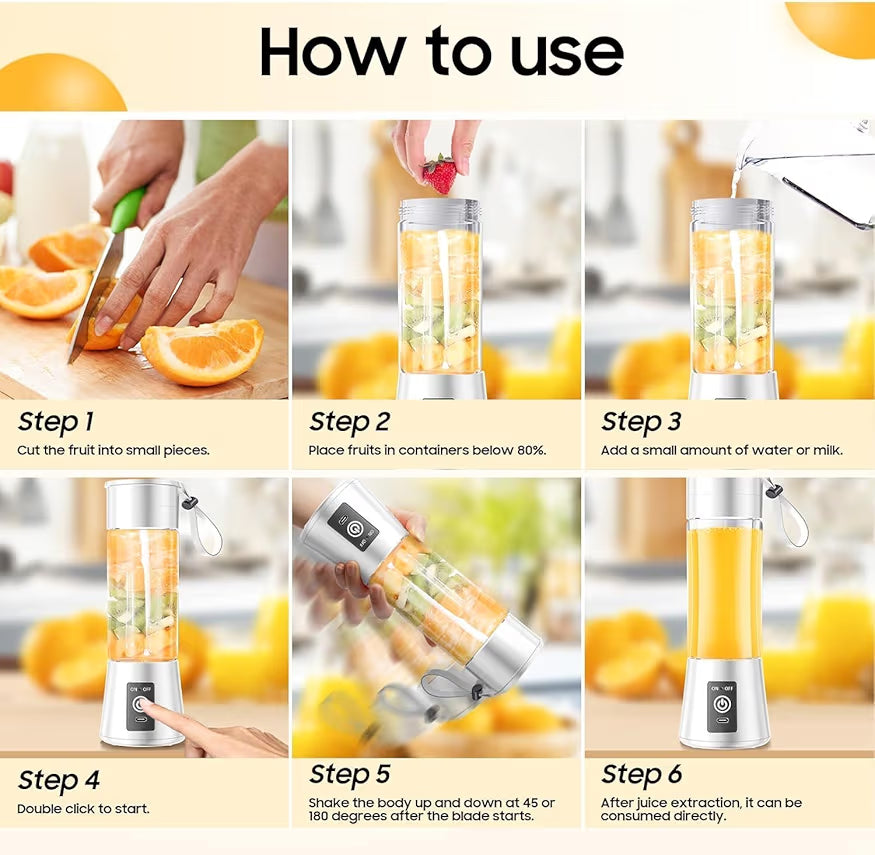 Portable Juicer Blender with 6-Blade, USB Rechargeable, Personal Smoothie Maker, Protein Shake Mixer, Built-In Bottle, for Home, Travel and Gym 400+ bought in past month 60% off